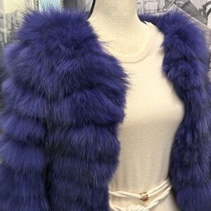 Luxurious Real Fox Fur Jacket in Deep Blue size M